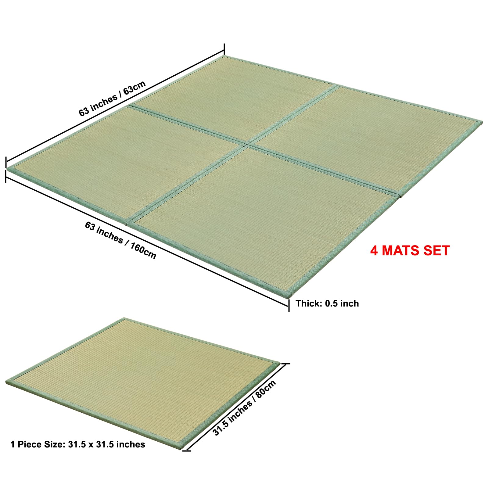 KITBRHOME Japanese Natural Igusa Grass Tatami Mat, Splicing 63
